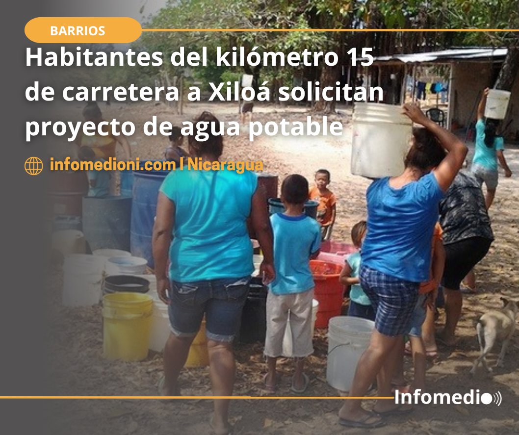 Pobladores asentados en el kilómetro 15 de la carretera hacia Xiloá han solicitado a la Empresa Nicaragüense de Acueductos y Alcantarillados (ENACAL) la ejecución de un proyecto de infraestructura de agua potable en la zona. #Nicaragua 
infomedioni.com/habitantes-del…