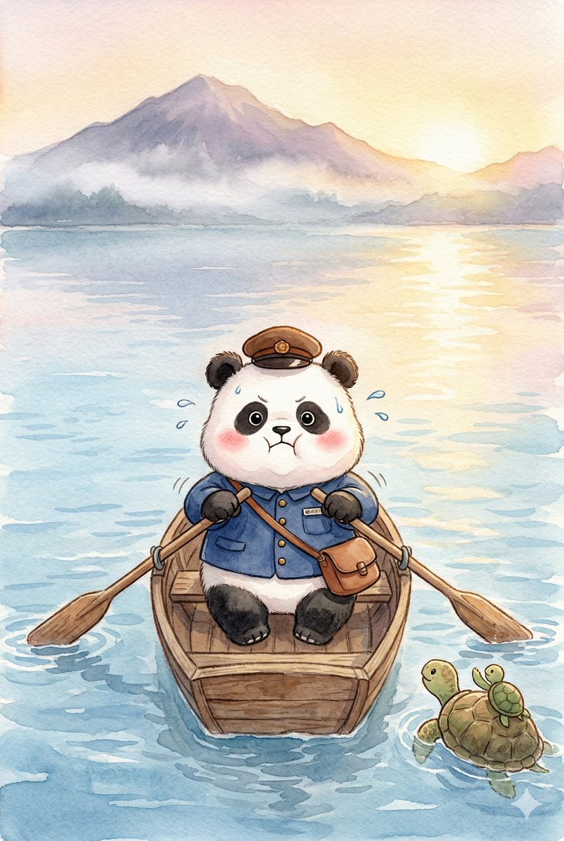 Panda_Studio_Ai's tweet image. ぎい、ぎい。オールが おもい おとを たてます。
「がんばれ、がんばれ……」
よこで、こがめが いっしょうけんめい てを ふっていました。

#パンダ #panda #パンダ絵本 #てがみをとどけに