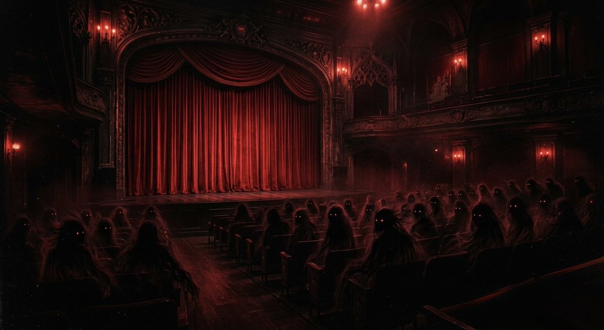 Changedhandle1's tweet image. The curtains still closed
Stage fright unholy my plight
Ghosts do lurk behind

(stage fright)
#haikuhorrorprompt 
@haikuprompt 
#haiku 

(unholy)
#horrorprompt 
@horrorprompt 

That 👊

Images generated with 
Google Gemini (1st one) and Chat GPT (2nd one)
Which one do you like