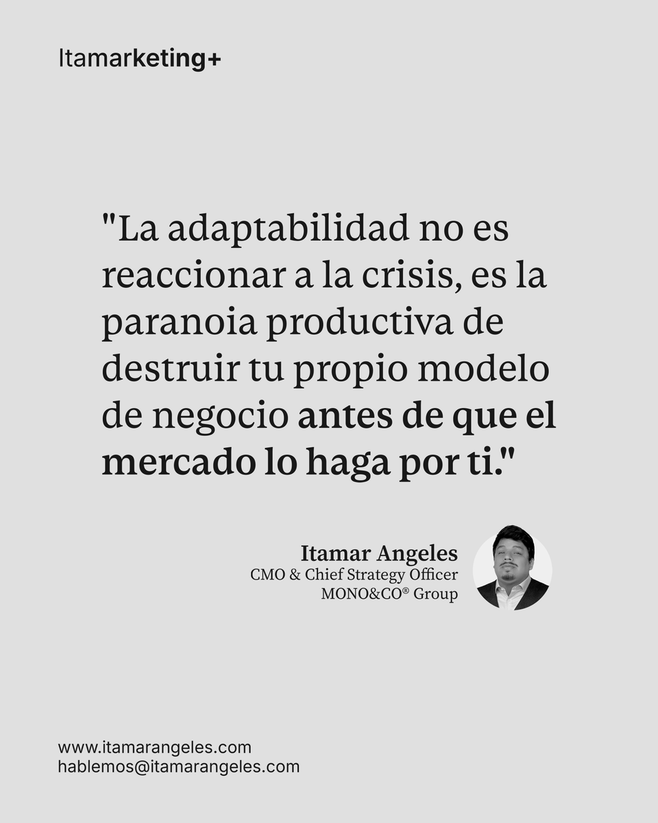 itamarangeles's tweet photo. La agilidad corporativa es un requisito de supervivencia. Ser rígido en las creencias o en el plan de negocios frena el progreso; los líderes deben adaptar su visión a las necesidades evolutivas de la empresa y del ecosistema sin sentimentalismos.

- Itamar Angeles

#marketing https://t.co/gpSErnCCZR
