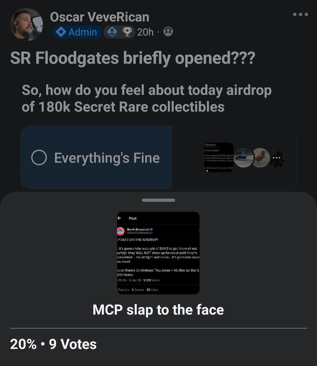 skyllz77's tweet photo. Oscar found out he couldn't dump it on the community and got 9 other flippers to agree with him. The majority wanted it left as is. Listen to collectors and not these clowns @veve_official. https://t.co/I1PDe1GSWr