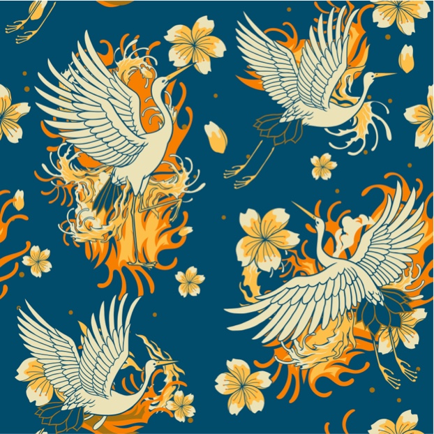 RalfiesDesign's tweet image. Majestic cranes take flight amidst vibrant florals! 🌺 #SpoonflowerDesign #FabricDesign #HomeDecor #PatternPlay