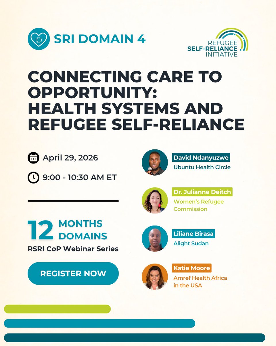 RefugeeSRI's tweet photo. 🏥 The next webinar in our #12Months12Domains series will examine how stronger, more integrated health systems—and the policies and programs that support them—are essential to advancing refugee self-reliance. 

🔗 Register now: https://t.co/BJ6f5uRviQ https://t.co/lGhRAydit3