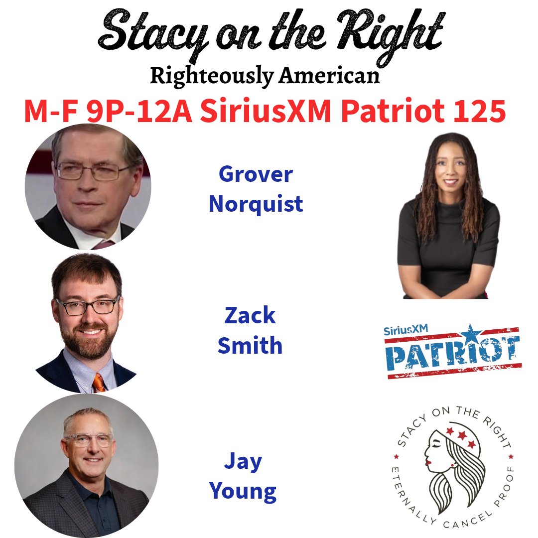 SiriusXMPatriot's tweet image. Tonight On @StacyOnTheRight 9pm-12am ET Mon 4/13

9:20pm @GroverNorquist 

10:05pm @tzsmith

11:05pm @JayRYoungtx 

Tonight's Opening Verse: Romans 3:23-24
Call In Now: 866-957-2874
sxm.app.link/Patriot sxm.app.link/StacyOnTheRight
#SOTR #RighteouslyAmerican