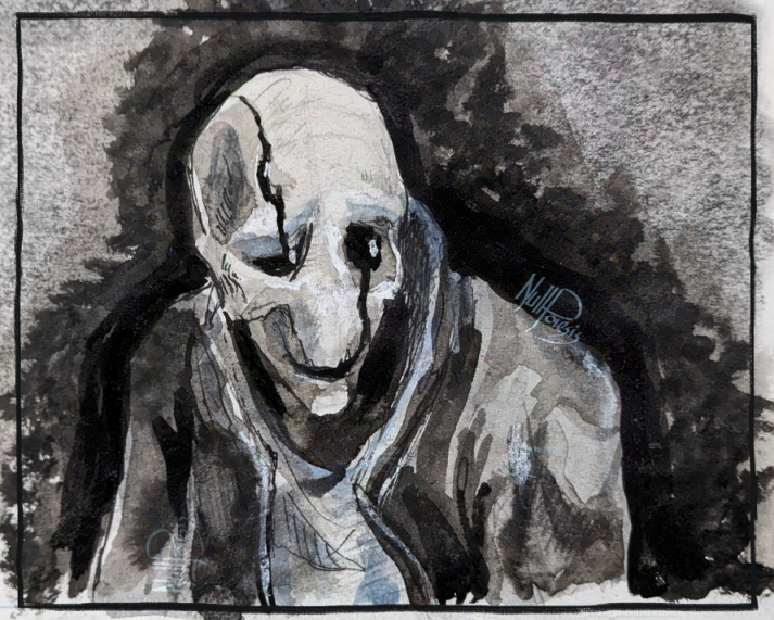 NullPoiesis's tweet image. An traditional ink wash sketch of Gaster from a sketchbook. Watercolor, light graphite, white ink, and black ink wash.

I haven't used this technique before. He seems to be looking aside at something which has just happened. I wonder what regards he holds?

#Gaster #InkSketch