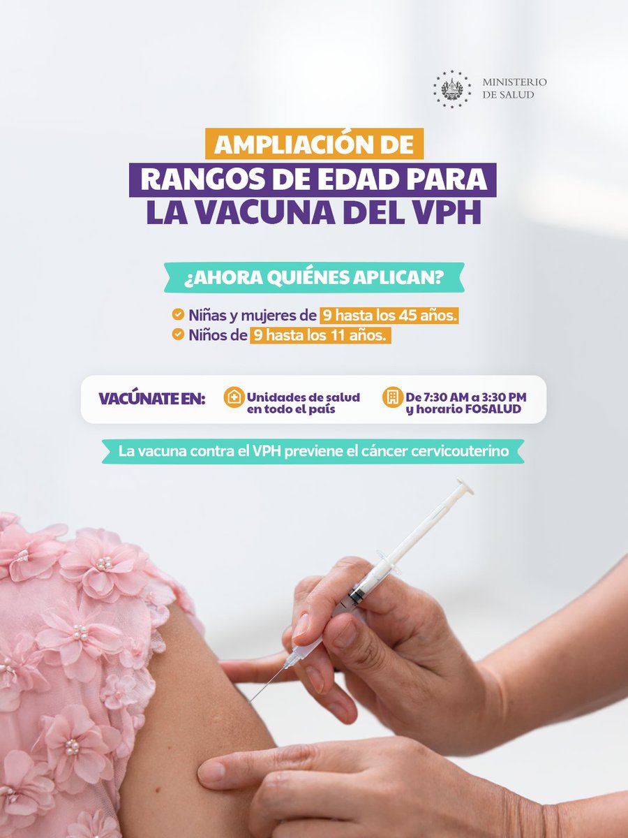 El rango de edad para la vacuna del VPH se ha ampliado. 🙌

Comparte esta importante información. 🔂💉