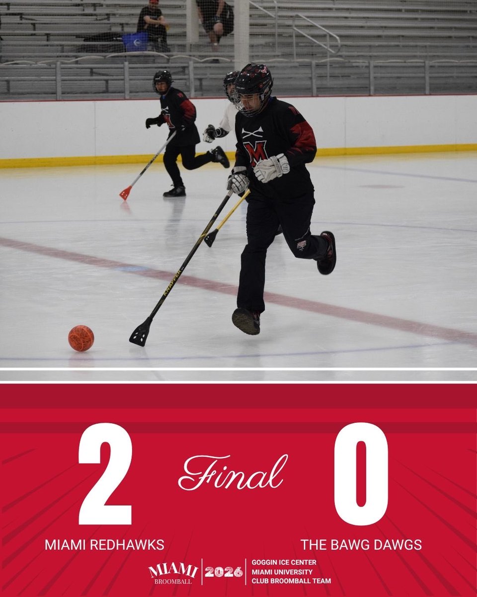 Final scores for our last games of the season! We wanted to win and we executed. Miami REC won 2-0 against The Bawg Dawgs and Miami COMP won 2-1 against Captain Jigglypuff. Awesome season for our awesome team!!

#loveandhonor #miamioh #redhawks #broomball