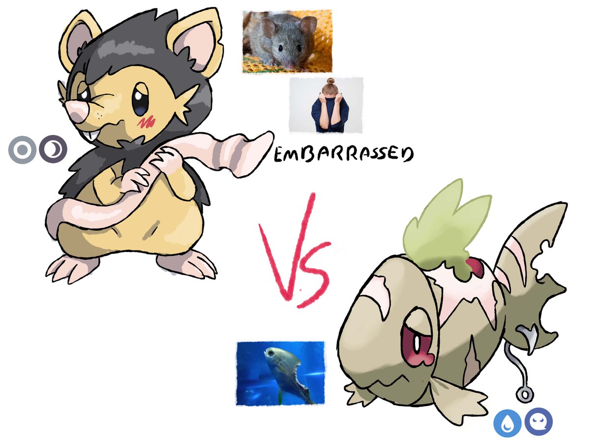 kiryusart's tweet image. Which of these guys do you want to see evolve first?

Dead fish🐟👻
 or
Sad embarrassed🐀😢

Do you like it? Send me a DM and you can buy it first
📨

#fakemon #pokemon #art #wipart #wip