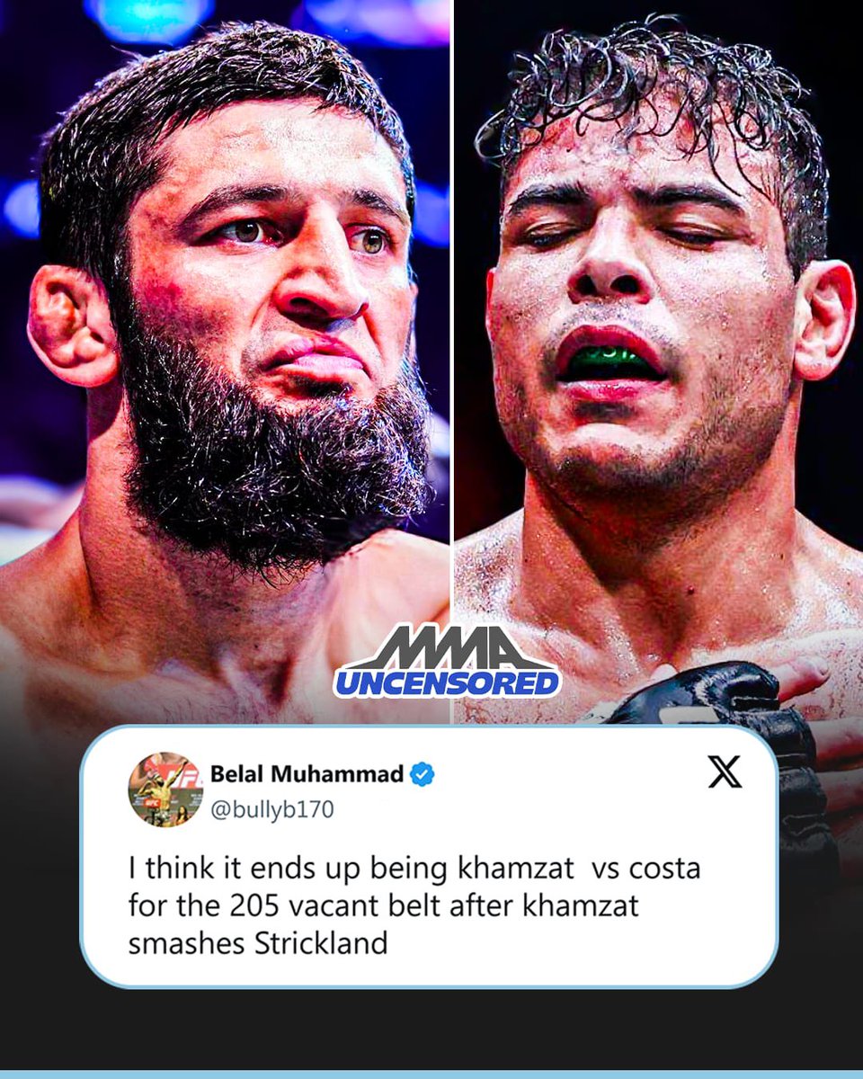 MMAUNCENSORED1's tweet image. Belal Muhammad predicts Khamzat vs Costa for the vacant #UFC LHW title 🏆