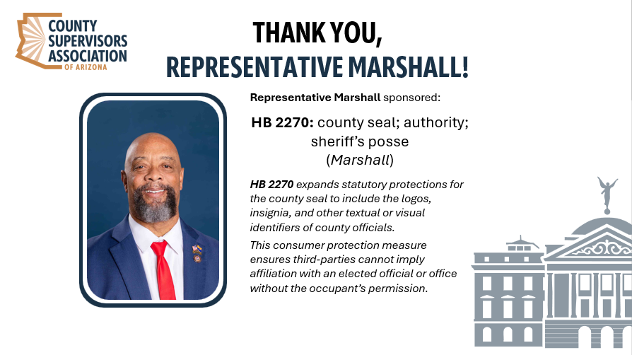 csaofaz's tweet photo. @csaofaz thanks Chairman @DaveMarshallAZ for sponsoring HB 2270, a measure - and @csaofaz priority - protecting taxpayer resources and consumers by requiring permission before an official logo, brand, or insignia can be used to imply affiliation with a county office. https://t.co/yt2plJ2D6n