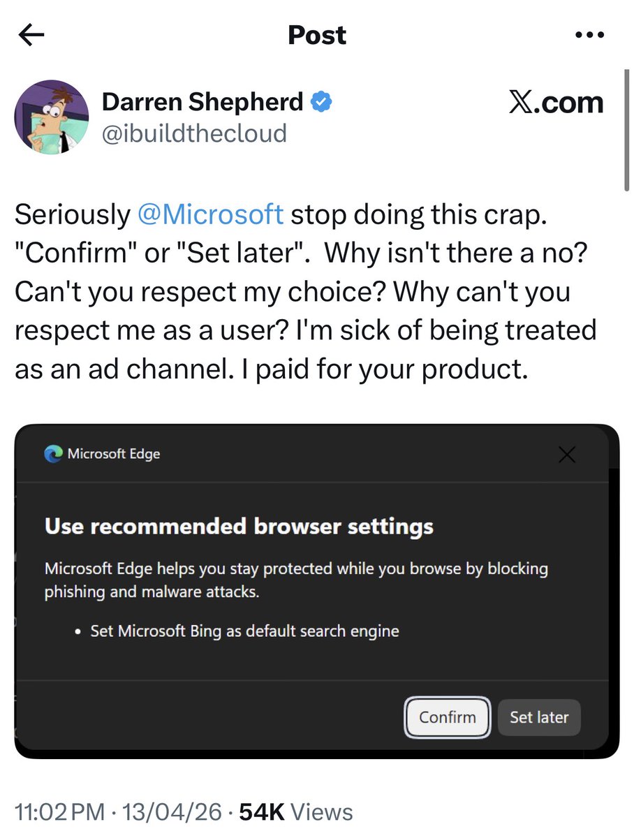 app_settings's tweet image. macOS -&amp;gt; free, no ads
linux -&amp;gt; free, no ads
windows -&amp;gt; paid OS with ads, bloatware, and spyware included

make it make sense 💀