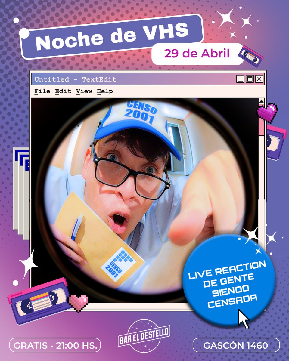 Se viene otra noche de VHS 📼🍻
Nos vemos el 29/04 en El Destello

Vamos a ver el Instructivo para el Censo del año 2001 y otras cosillas 📝🤌🏻