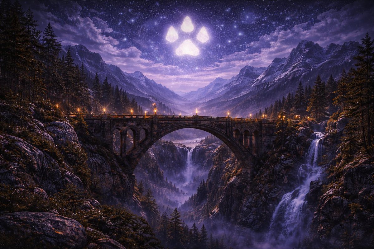 realDogenera's tweet image. Woof! Across the realm of ancient arch bridge crossing gorge, prophecy awakens again—Dogenera’s paws leave their mark across the heavens. 🐕✨🌌🔥 #Dogenera #Dogeneration #Doge #elonmusk #prophecy #LOTR #Tolkien