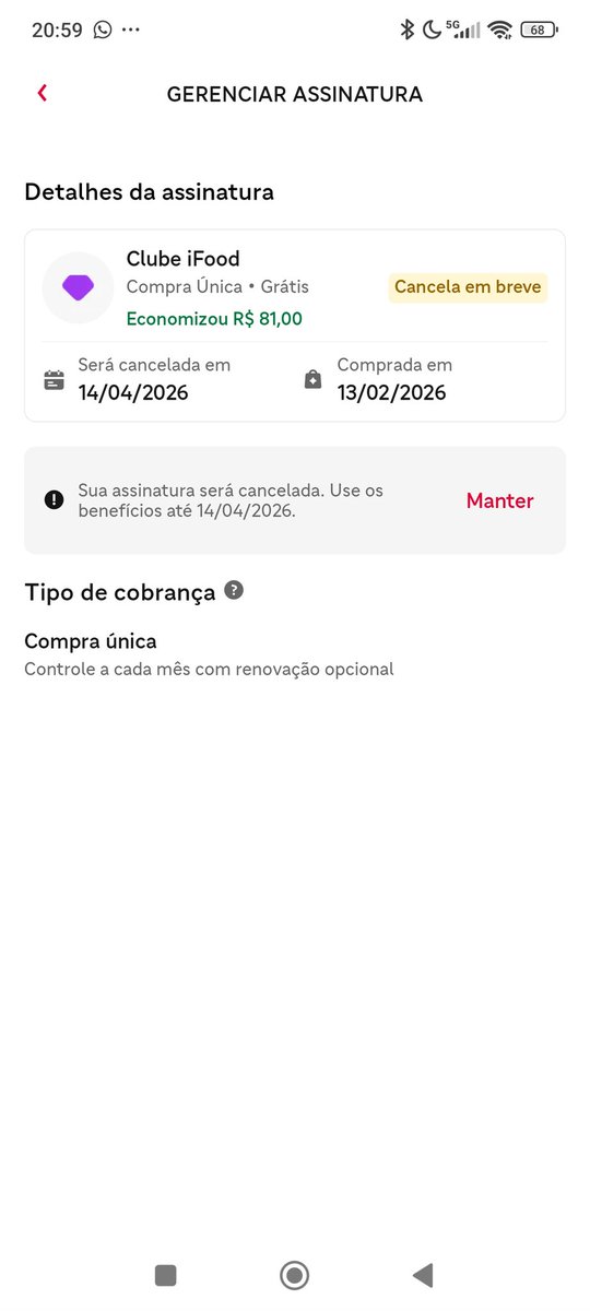 fvasti's tweet photo. O @iFood ainda te coloca numa assinatura sem você concordar e vamos descobrir depois que precisa cancelar uma coisa que nunca assinou https://t.co/oLYAtlmEuQ