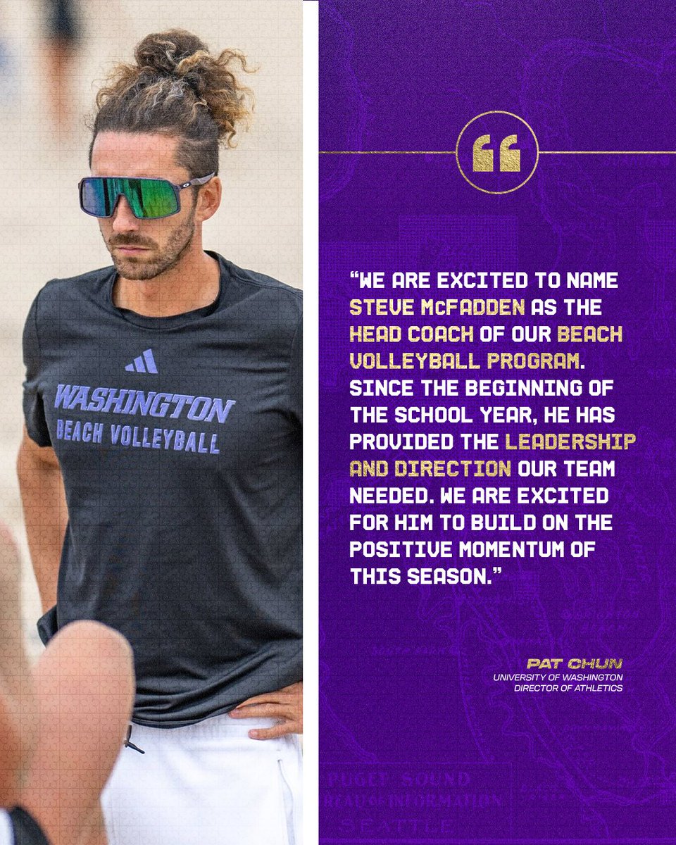 UWAthletics's tweet image. Washington Director of Athletics @pat_chun on removing the interim tag &amp;amp; naming Steve McFadden the official Head Coach of @UW_BeachVB.

📰 gohski.es/4tMr5bf

#GoHuskies