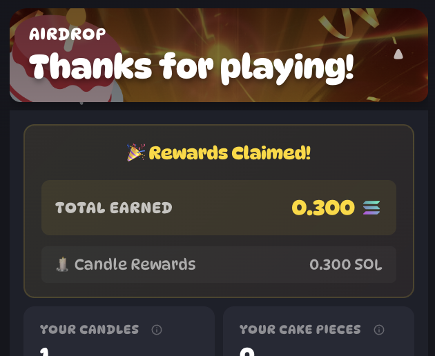 _gravaboy's tweet photo. @HomeLanderArc  Got 0.3 Sol on 1 candle, lol. Thank You @rugsfun https://t.co/OuCsz1arSD