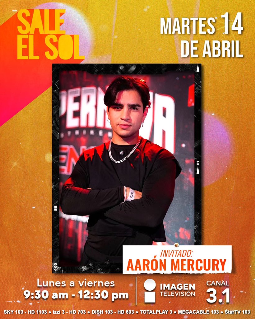 saleelsoltv's tweet photo. ¡Atención #Mercurials! 🤩

¡Este martes recibimos la visita de @ArnMercurio en #SaleElSol! ✨🕺🏻

¡No te lo pierdas mañana a las 9:30 a.m. por @imagentvmex! ☀️ #AarónMercury https://t.co/vGXL3wEZj7