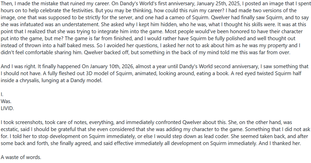 ShiondaMelusine's tweet photo. Attention #roblox players and players of #dandysworld

One of the former Dandy's World devs, itsCandiLovesArt, has broken her silence and has come forth, exposing @/qwel_official as a thief, liar, and a fraud. Her entire document has been posted below before Qwel and her team- https://t.co/MSrK7GyPVi