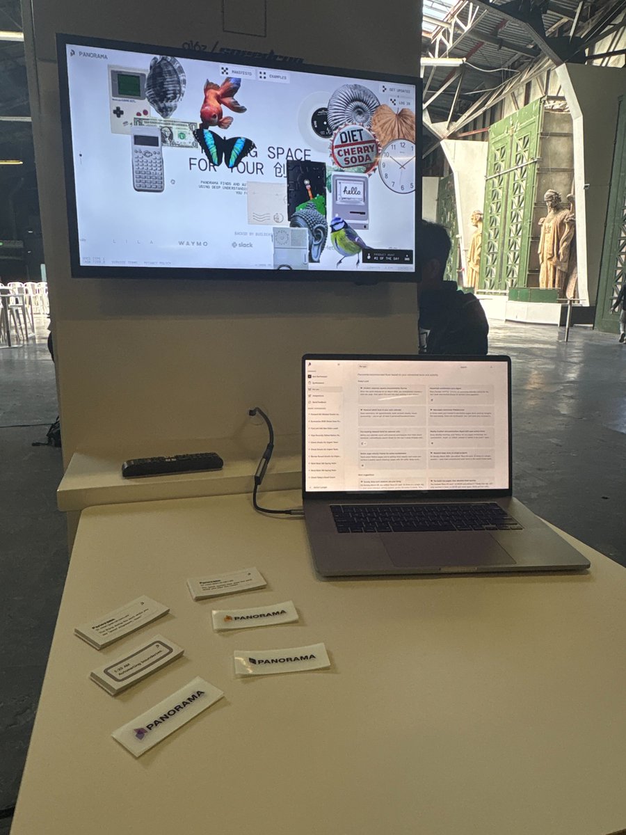 JaclynLunger's tweet photo. Just set up our booth for @speedrun  demo day tomorrow, hope to see you there! Come play in my account and see what hidden structures Panorama has learned about me… before I get too embarrassed and switch to a sandbox 😅 https://t.co/bnosV2Q7ZB