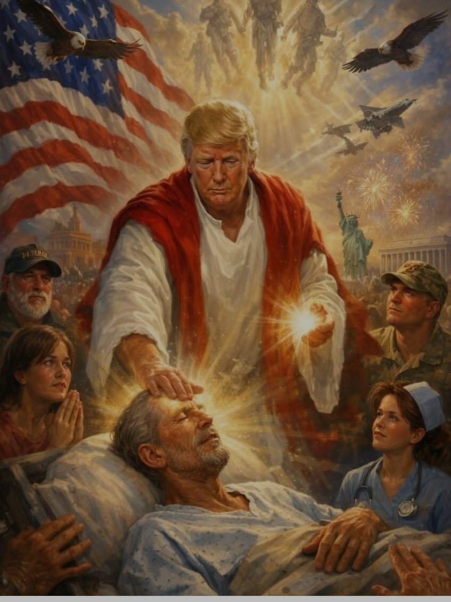 Gamer001Xx25982's tweet photo. At around 9:30 last night Trump posted this on his truth social account: A picture depicting himself as Jesus. You cannot stand by this and claim to be a follower of God. Let’s call it what it is- blasphemy! 1 question remains maga- Will you continue to move the goal post? https://t.co/z4xKSt7Cb6