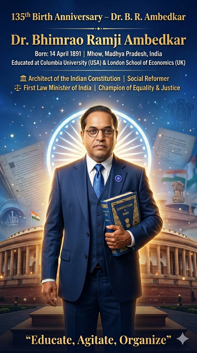 AtulC_X's tweet photo. Cultivation of mind should be the ultimate aim of human existence." Remembering Dr. B.R. Ambedkar today. His relentless fight for social justice and belief in the power of education as an equalizer continue to inspire generations. 📖✨ #DrBRAmbedkar #AmbedkarJayanti #Equality https://t.co/MuihSGWy4x