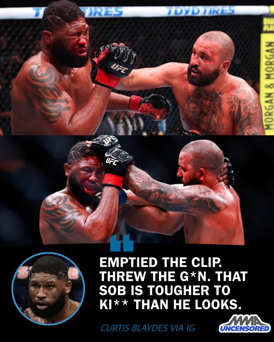 MMAUNCENSORED1's tweet image. 🗣️Curtis Blaydes

“Emptied the clip. Threw the gun. That SOB is tougher to kill than he looks. 

Via: @RazorBlaydes265 IG 
#UFC327 #UFC #MMA