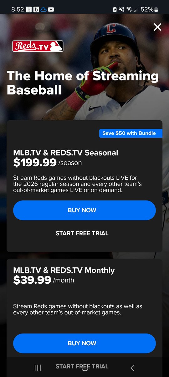 squeener97's tweet photo. @MLBNetwork  Can you tell https://t.co/VWQWYaKwqq that it's complete BS that I'm being told to upgrade my full https://t.co/VWQWYaKwqq subscription to https://t.co/rcckyJEzRB for some reason to watch a Guardians game out of network?  I am in SW OH and Cleveland is NOT in network https://t.co/oTN54AC8Mf