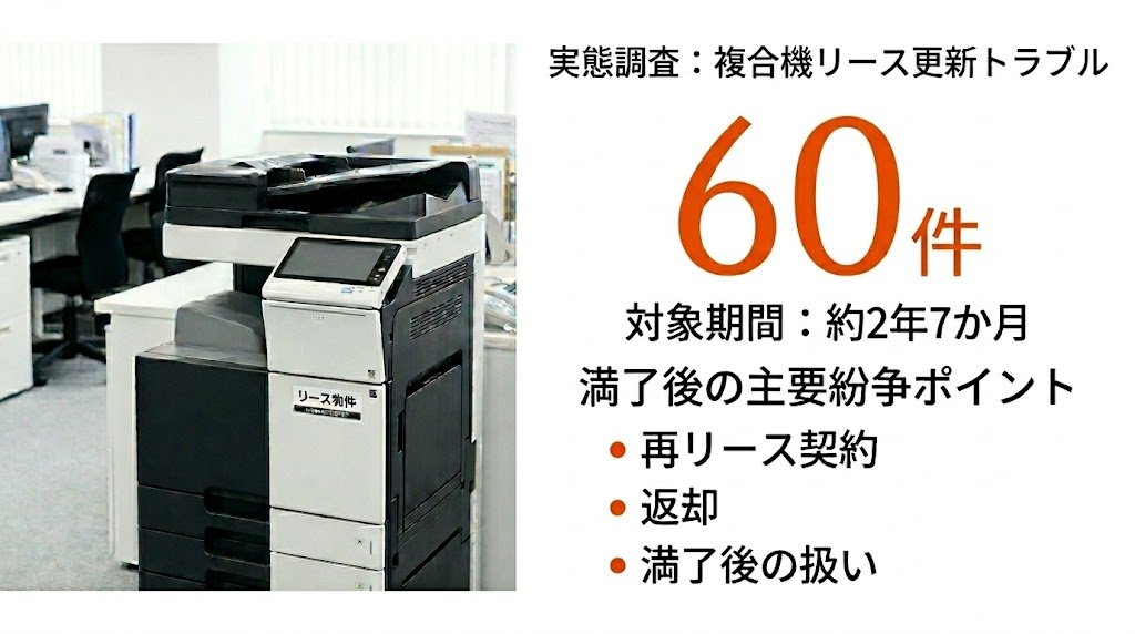 chijiwa_mfp's tweet photo. PR TIMESで調査結果を公開しました。複合機リースの更新は、契約が終わる前より、終わったあとの整理で止まりやすい。約2年7か月の相談記録から、その傾向がはっきり出ています。 https://t.co/7uyGq6qEHM