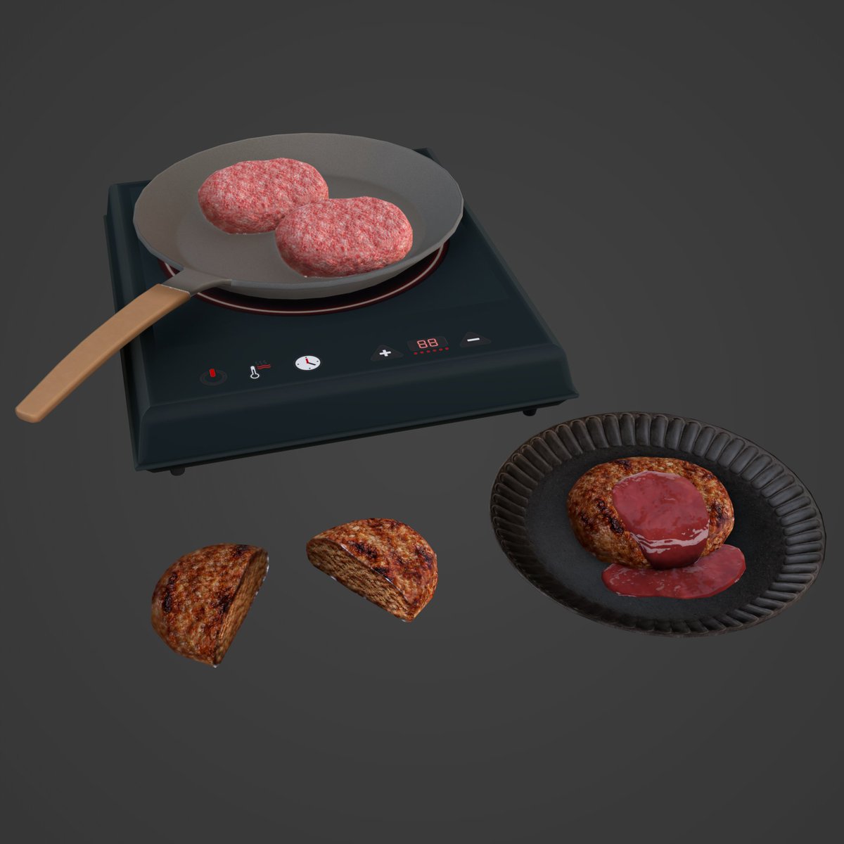 ikameshi_vr's tweet image. 行き詰まった時は好物をアセット化するんに限るぜ✨️
フライパンギミックにも合うし、アニメーションも何かとできそうだっぺ🦑

#Unity #VRChat　#Blender