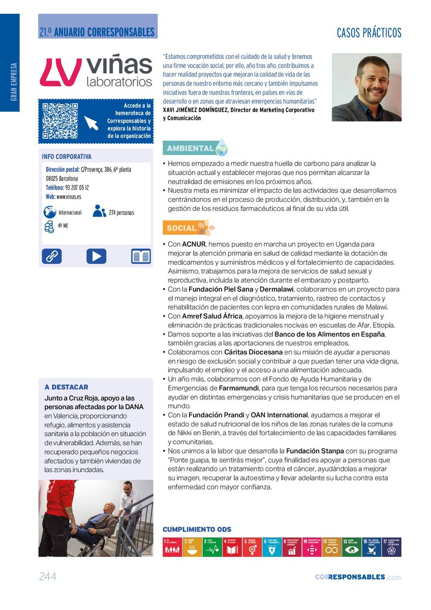 Corresponsables's tweet image. 💊 @labvinas  impulsa salud global y acción social con proyectos en Uganda, Malawi, Etiopía y Benín.

❤️ También apoyó junto a Cruz Roja a las personas afectadas por la DANA en Valencia.

🔗 f.mtr.cool/rmupfferzk

#Sostenibilidad #ESG #21AnuarioCorresponsables