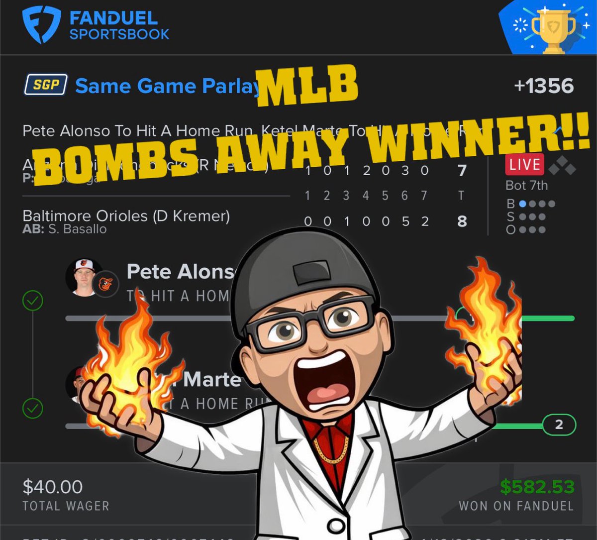 FanduelGuru777's tweet image. Cash our second ticket of the day!!💰

WE ON FIRE🔥🔥🔥🔥🔥✅💪🏻

Share those tickets and tag me! ⚾️💥

TRUST THE PROCESS!! 💰💰💰🌪️
#TrustTheProcess @DubClub_win