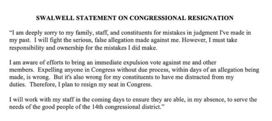 BS_MEDIA1's tweet photo. BREAKING——

Eric Swalwell has announced that he is resigning from Congress amid allegations of misconduct and sexual assault. 

Source: @AZ_Intel_ https://t.co/GzIdhSQSfQ