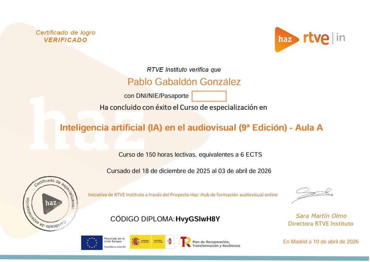 PabloGabaldon's tweet photo. Contento de terminar nuevo curso de #haz , impartidos por @RTVEin.
Por muchas dudas éticas y prácticas que despierta el uso de  #IA, creo que interesante conocerla para después decidir si se usa o no, y para qué.
#formacion #AI https://t.co/2qJjCzqYMC