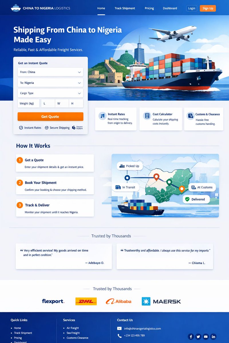 PeakDesignOps's tweet image. Designed a logistics AI homepage for shipping goods from China to Nigeria 🚢✈️

Focus:
– Simple booking flow
– Clear pricing
– Real-time tracking

Good design here isn’t about aesthetics.
It’s about making users trust you with their money and goods.

#UIUX #ProductDesign #AI