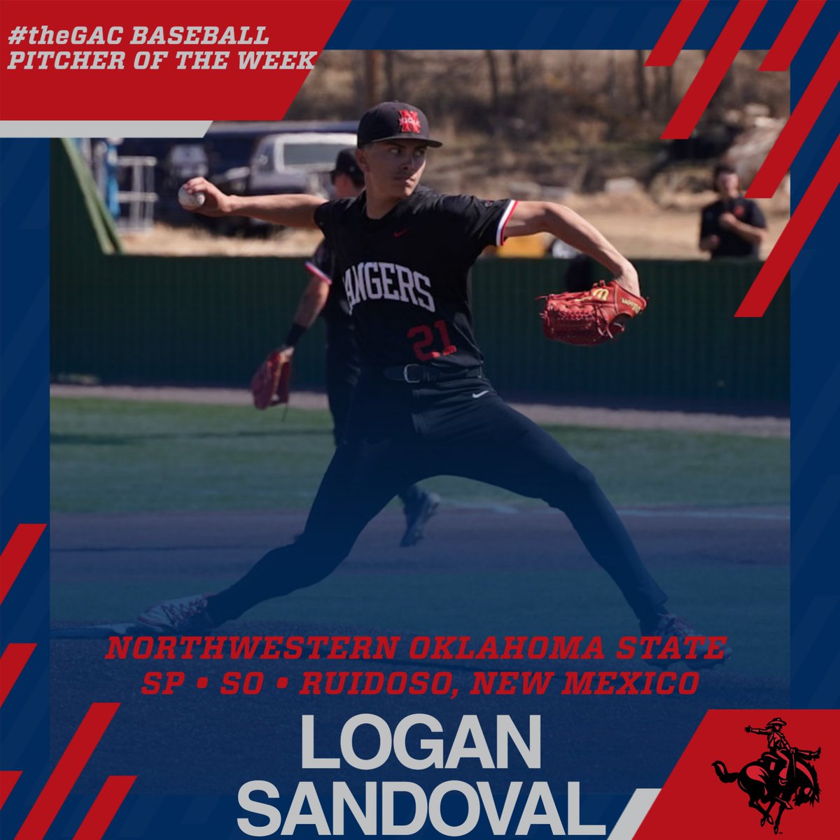 GACAthletics's tweet photo. #theGAC ⚾️ WEEK 11 AWARDS 
Player - Tyler Akers, CF, @ECUTigersBSB
Pitcher - Logan Sandoval, SP @NWOSUBaseball https://t.co/KT2NC1oY4o