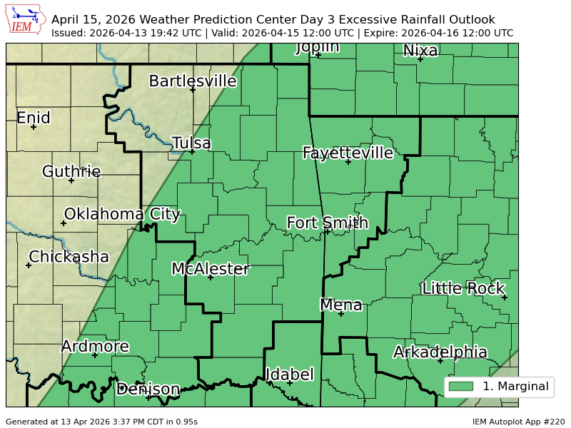 Wpc Riskmap WPC issues Day 3 Marginal Risk Excessive Rainfall Outlook at Apr 13, 19 ...
