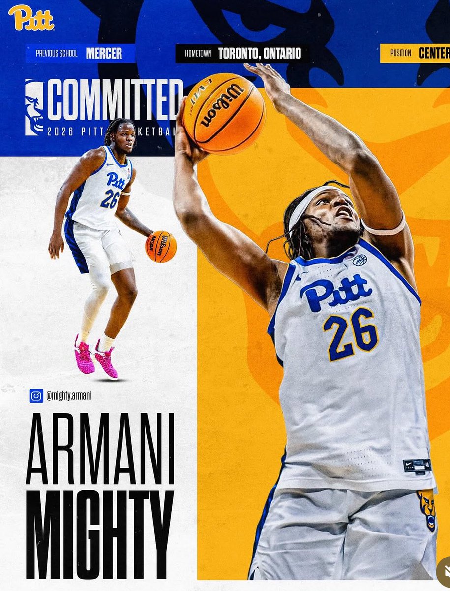 NateBreisinger's tweet photo. Pitt has added a 6-foot-10 center out of the transfer portal in Mercer’s Armani Mighty.

Mighty averaged a double-double last year with 13.6 points and 11.8 rebounds per game. Was the SoCon Co-Defensive Player of the Year this year.

Started his career at Boston College. https://t.co/NHw8lgl3tH