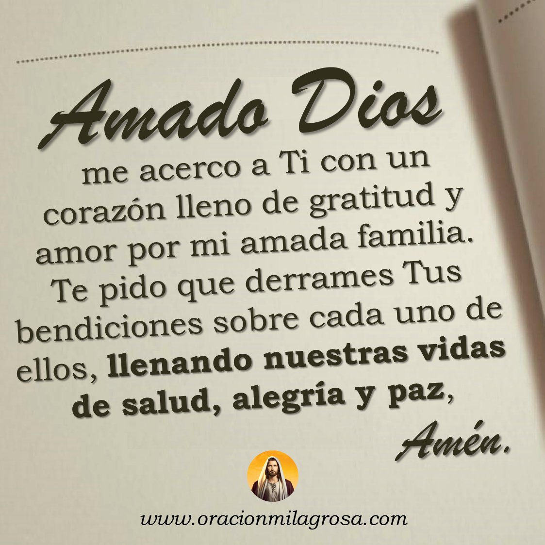 oracion_milagro's tweet photo. ORACIÓN DE BENDICIÓN PARA MI FAMILIA: Amado Dios, en esta oración quiero poner mi vida y la vida de mi familia en tus manos. Por favor guíanos, bendícenos, protégenos y concédenos paz, felicidad, bienestar y grandes milagros.

Continúa orando en: https://t.co/Kyqr3uylp6 ✨