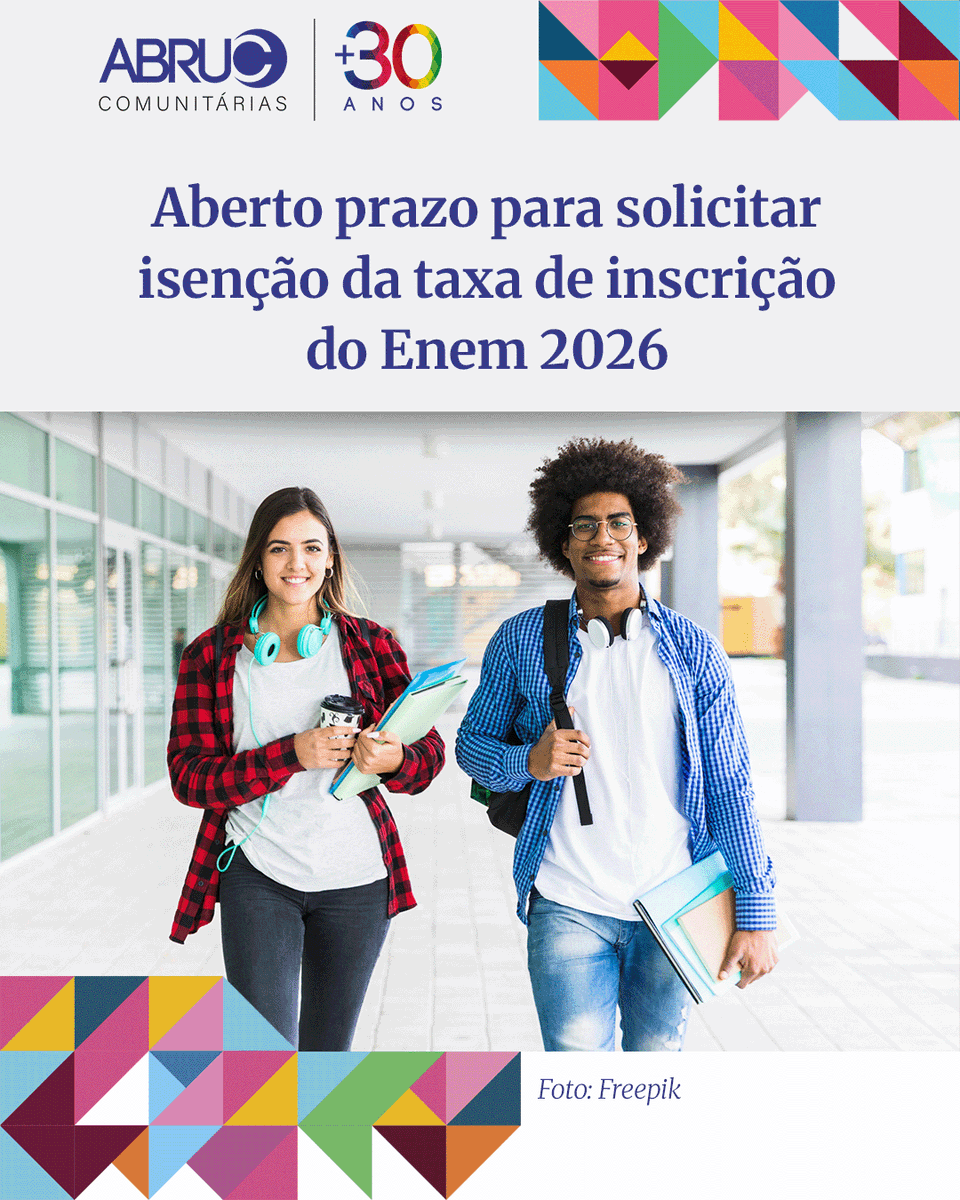 ABRUC's tweet photo. Os participantes do ENEM 2026 já podem solicitar a isenção da taxa de inscrição. O prazo começou nesta segunda-feira (13), e se encerra no dia 24 deste mês. 

📌Acesse a Página do Participante: https://t.co/BpM4j9GozS
📌Saiba mais: https://t.co/RMlDvi0Tii
Fonte: INEP https://t.co/kQ6bIvxgFX