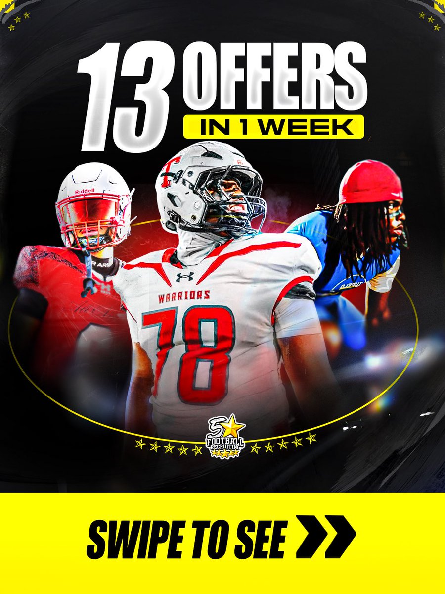 5StarFBRecruits's tweet photo. Last week, the @5StarFBRecruits recruits picked up 13 D1 Offers!!π₯
Real Exposure. Real Connections. Real Opportunities.
You Next!!πβ
π«
#d1offer #5starfootballrecruiting #hsrecruit #cfbrecruiting #d1recruit https://t.co/zXygBzKd85