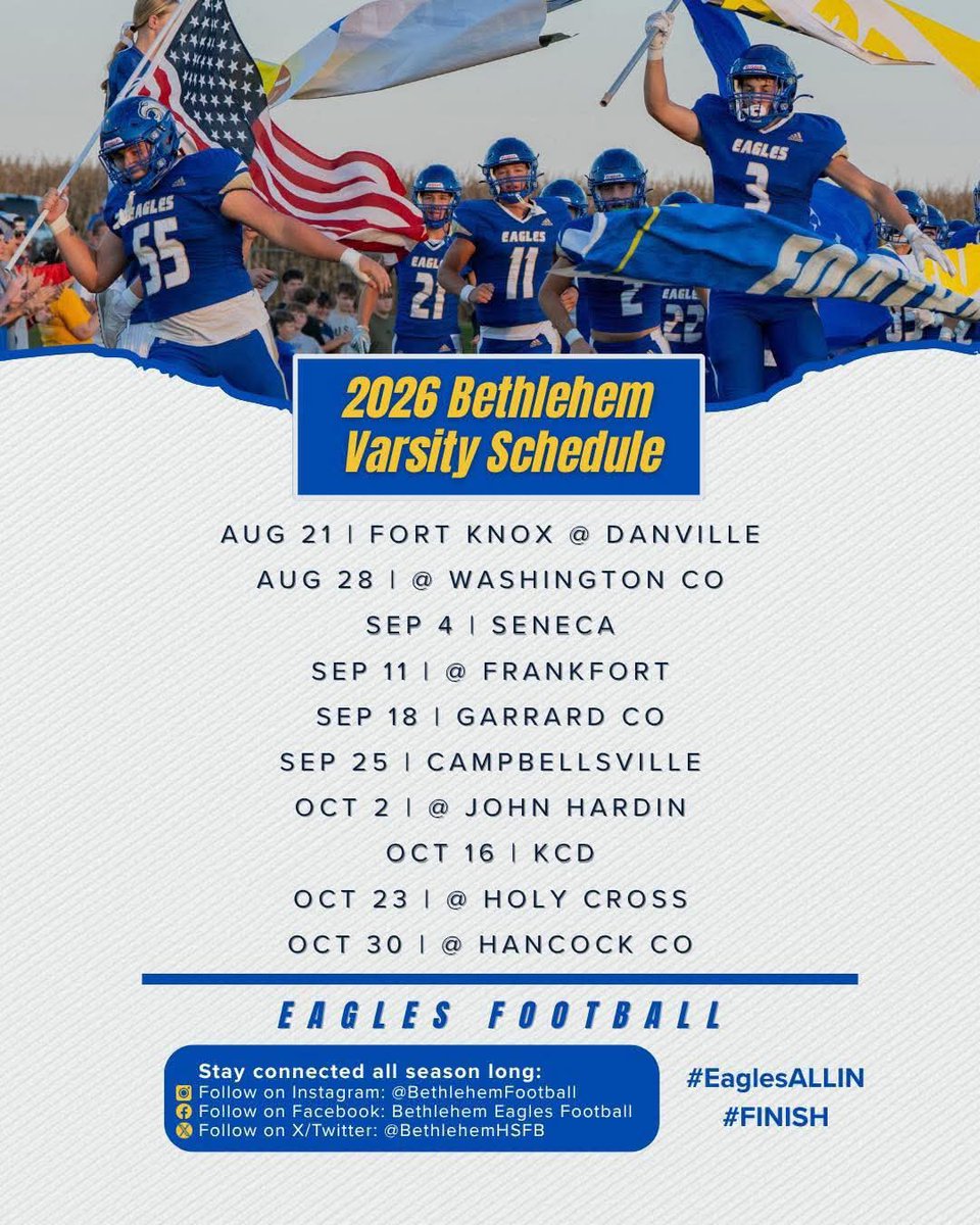 BethlehemAthle1's tweet photo. We are in the middle of spring sports, but take a sneak peek at our Eagle Football schedule for this fall! https://t.co/2sktHFm9Tk