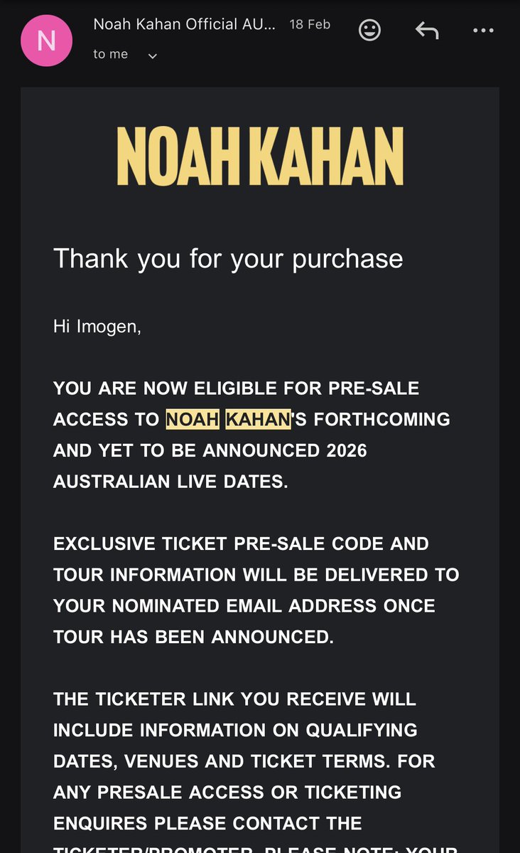 crws118's tweet image. anyone else in australia also not got theirs?? my sister hasn’t either. i definitely ordered while presale eligible. NOAH KAHAN HELP HELP.  #ticketek #noahkahan @Ticketek_AU @NoahKahan