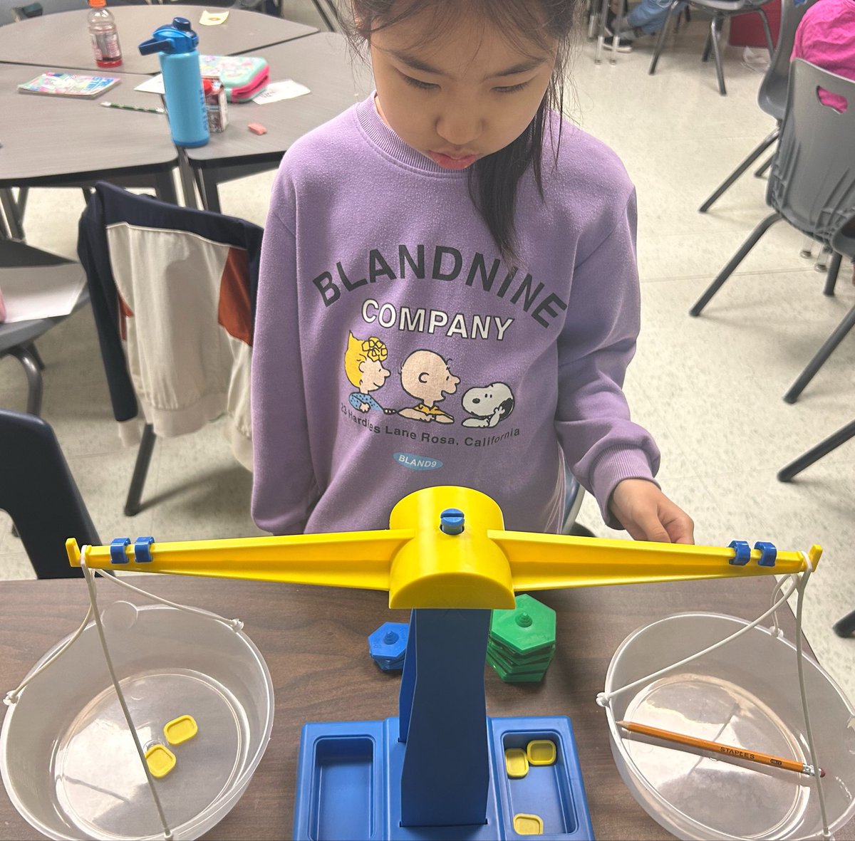MsKeyota's tweet photo. Using a Pan Balance scale to measure and compare the weight of school items in grams. #handsonmath #measuremass #massbenchmarks #Ocsbmath @OttCatholicSB @CorpusOCSB https://t.co/cu7tGx331P