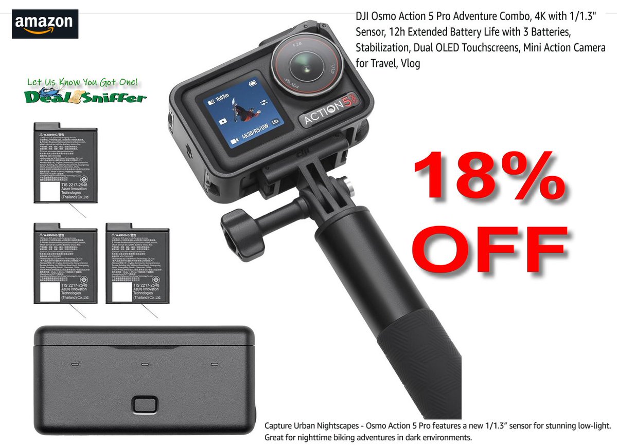 dealsniffer's tweet image. 🤩 18% OFF DJI Osmo Action 5 Pro Adventure Combo 📷
amzn.to/4covkme  🔗
#dji #djiosmoaction5 #actioncamera #youtubecreator #contentcreator #Amazon