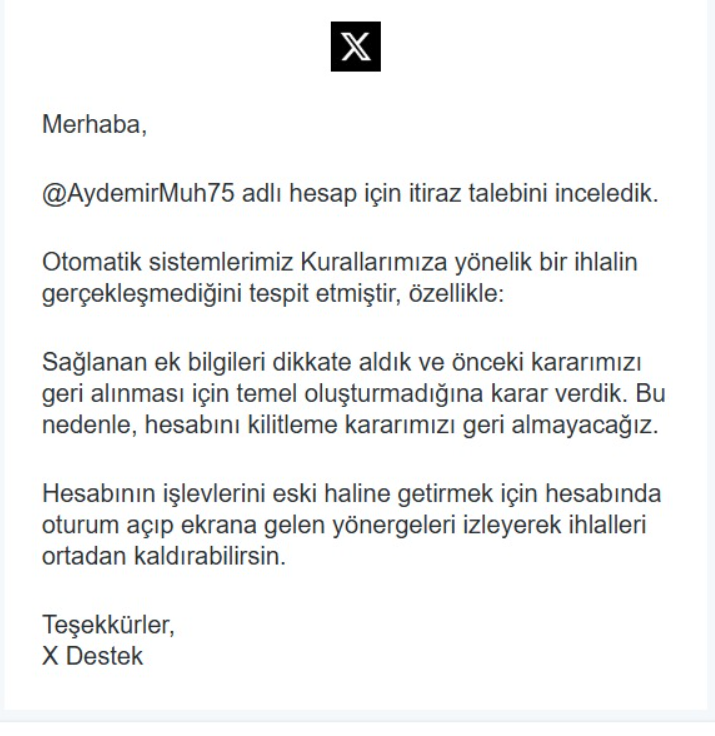caesarofwallst's tweet photo. @X @Support Herhangi bir ihlal olmadığı halde arkadaşımın hesabı banlanmış ve herhangi bir sebep sunulmamıştır https://t.co/hTpecEDULI