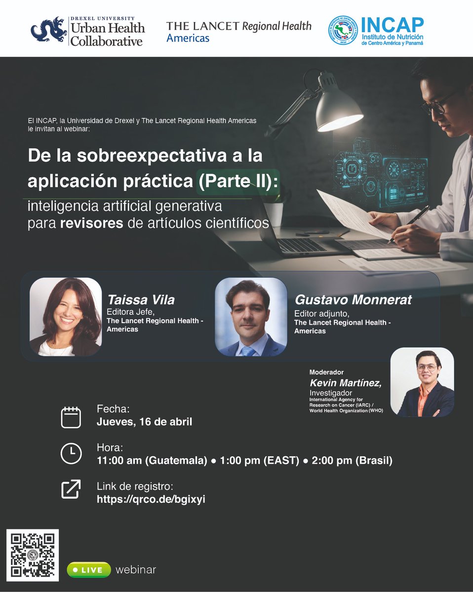 INCAP_NUTRICION's tweet photo. WEBINAR IA (PARTE II) 🌐

IA generativa en revisión científica: uso, retos y rol del criterio experto.

🗓️ 16 abril | 🕚 11:00 a.m. (GT)
🌐 En inglés

🔗 https://t.co/vDXa9gcm5i
#INCAP #INCAPnutricion https://t.co/Is33smk7WT