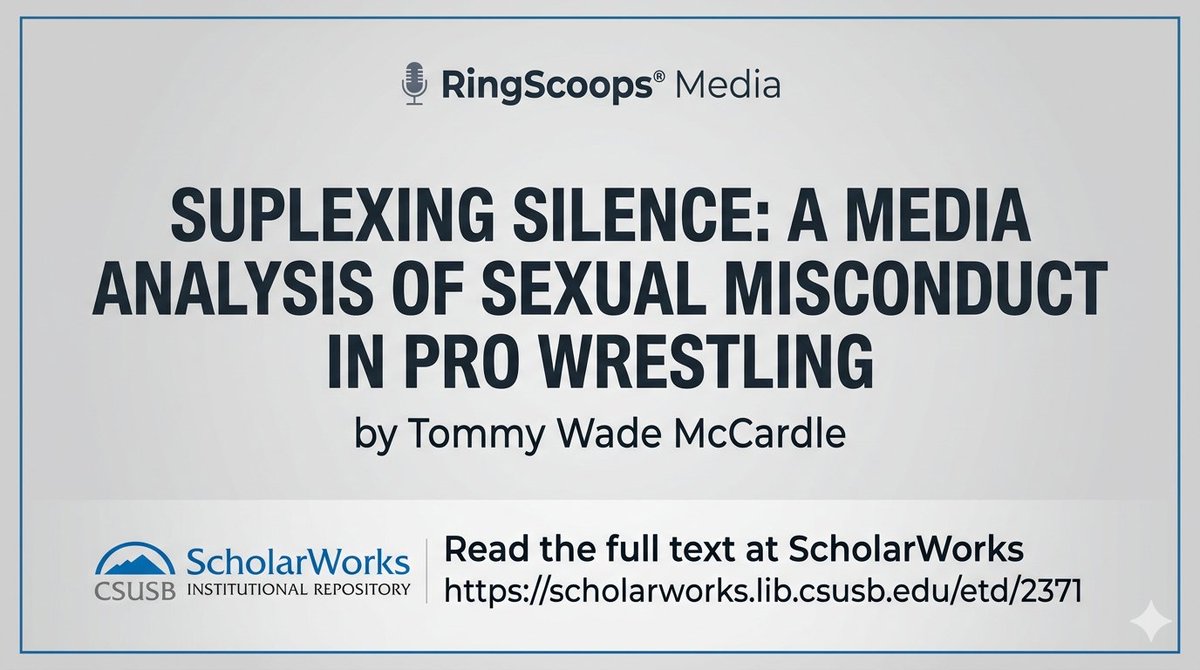 ringscoops's tweet image. My Master's Thesis has officially been published on ScholarWorks!
📖: scholarworks.lib.csusb.edu/etd/2371

#speakingout #prowrestling #thesis