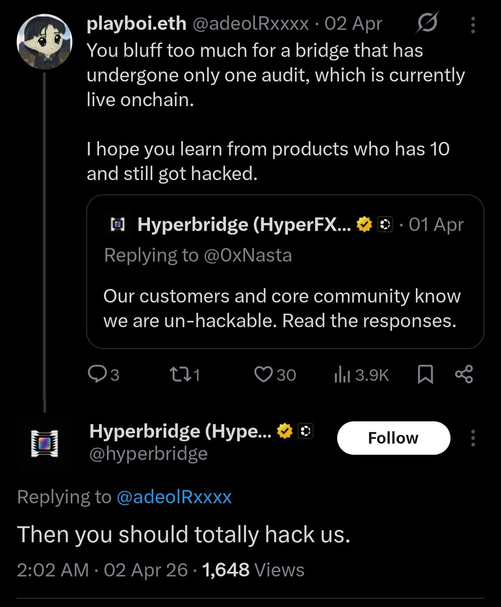 LeonardJ_24's tweet image. Hyperbridge said ‘unhackable’
11 days later, $237K gone 💀

This tweet didn’t age well 😂😂