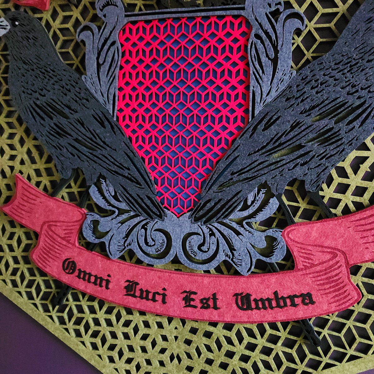 LaserCut6522's tweet image. "Omni Luci Est Umbra" — Every light has its shadow. We recently made this 50-inch multi-layered polyester felt crest for our office. It’s a masterclass in scale and precision lattice-work. Check it out: 

lasercuttingshapes.com/2026/04/13/pre…

#LaserCutting #Engineering #Design #ColumbusOH