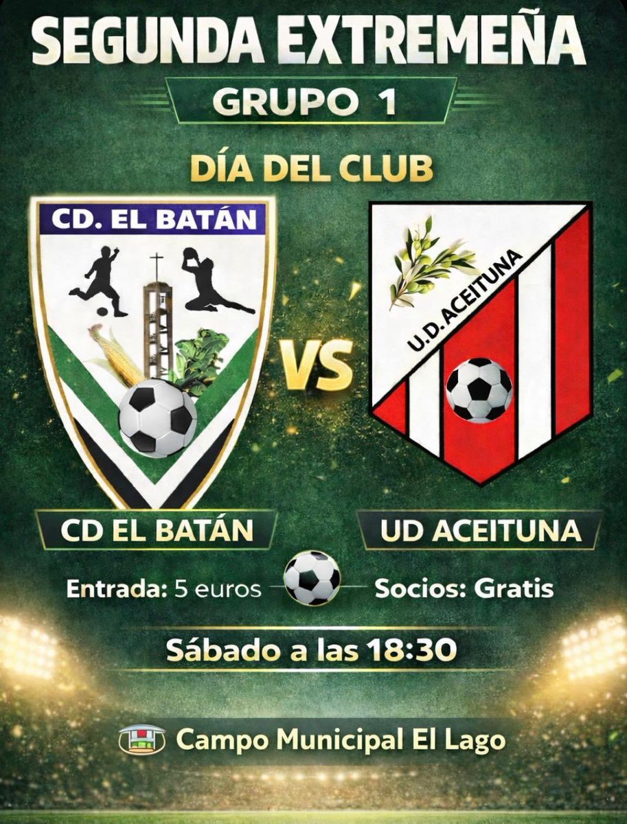 CDElBatan's tweet photo. 🆚 U.D Aceituna
📅 Sábado 18 de Abril
🕒 18:30
🏟️ Campo municipal El Lago
🎟️ Entrada general: 5€.    
       Socios gratis https://t.co/4zBnTonQ1F